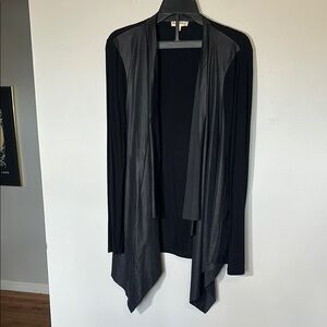 Jane and‎ Delancey Black Open Front Cardigan jacket leather like draped